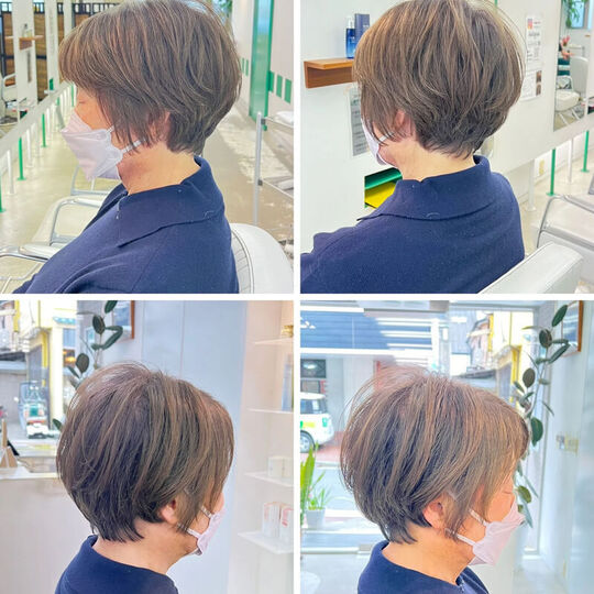 70代女性に人気の美容室アガペーでカットしたショートボブのマスク女性