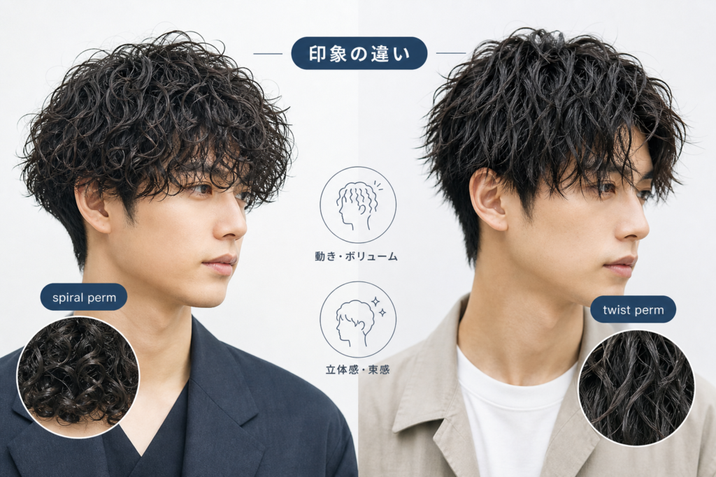 くるくるパーマキャラ男｜スパイラル・ツイスト別の印象と再現テク