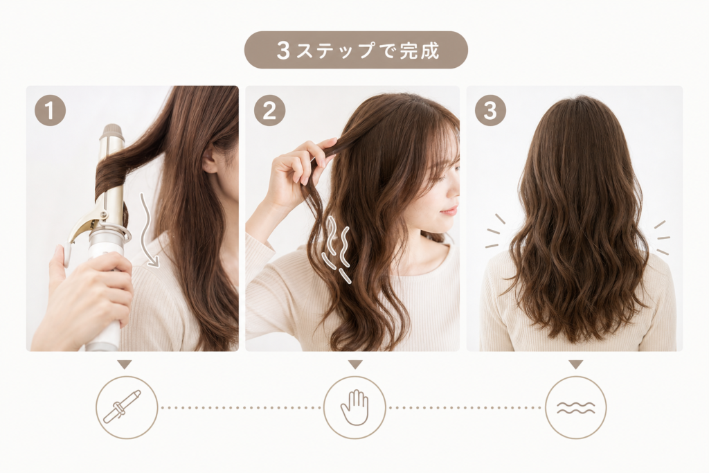 コテで簡単!波ウェーブヘアの作り方|わかりやすい手順とあか抜けテク