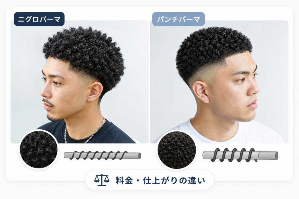 ニグロパーマとパンチパーマの料金・仕上がりの違いを比較