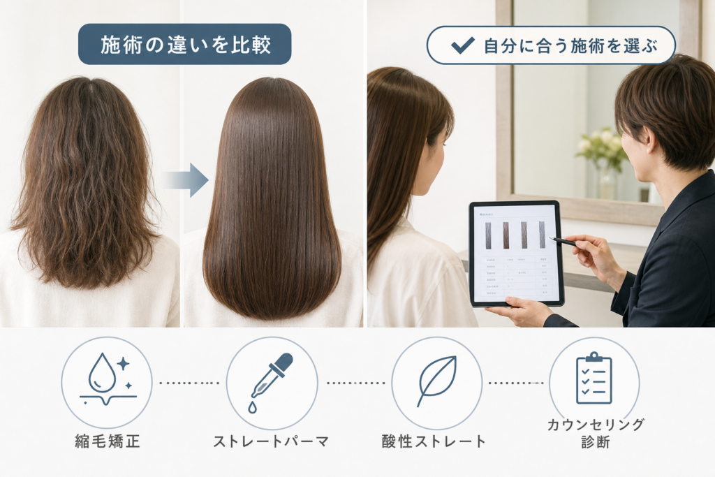 パーマ失敗を戻す時の美容院ストレート施術の選び方と違い