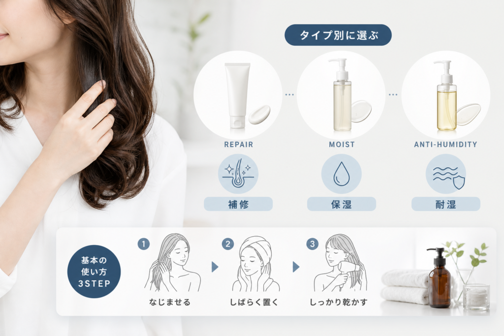 パーマ後向けトリートメント製品のタイプ別おすすめと使用方法