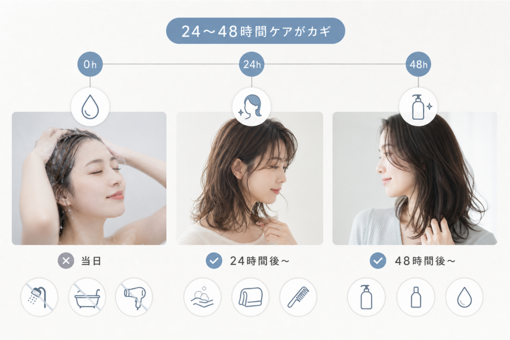 パーマ長持ちのための24～48時間ケアプラン