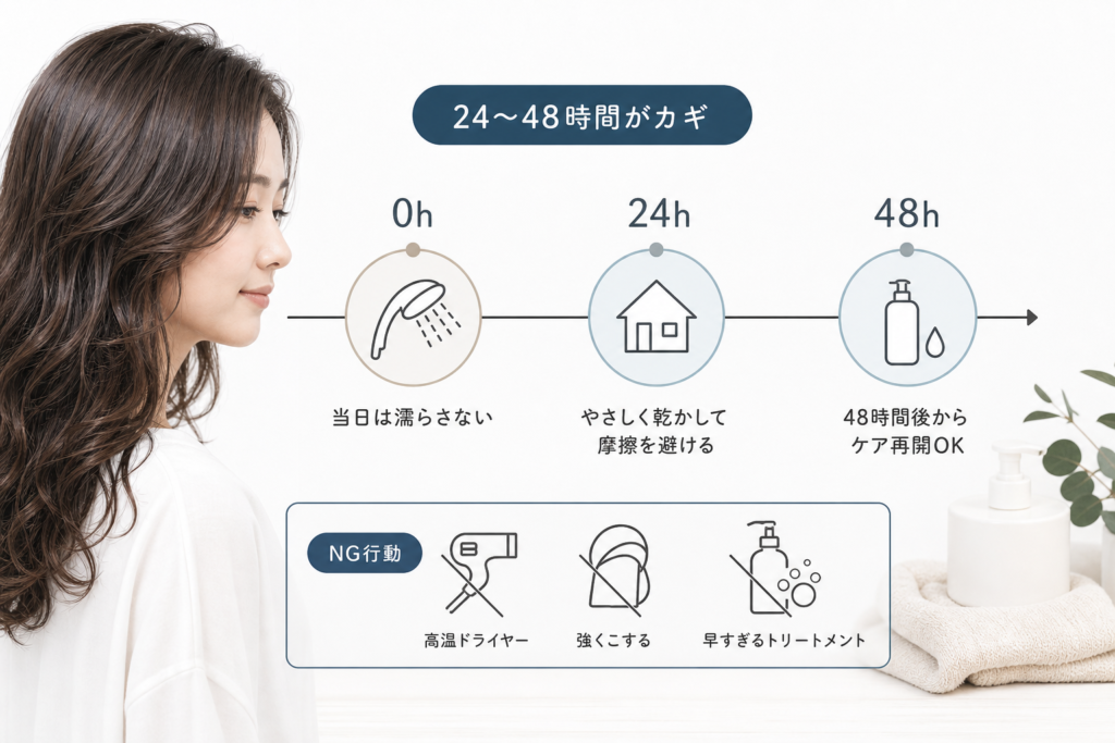 パーマ長持ちのための24～48時間ケアプラン