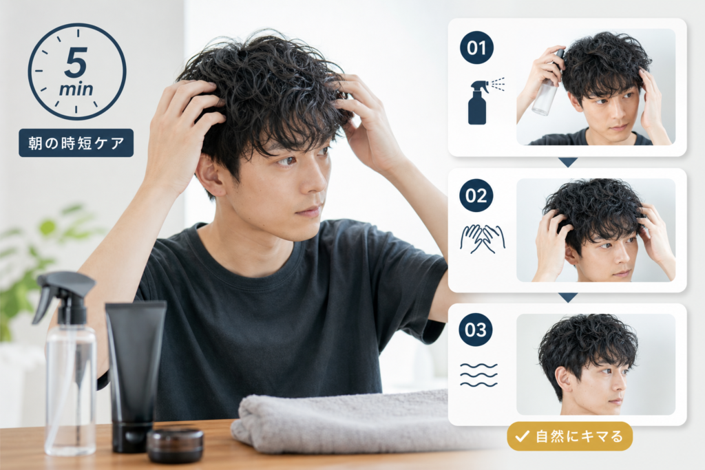 メンズパーマの朝セットと時短テクニック