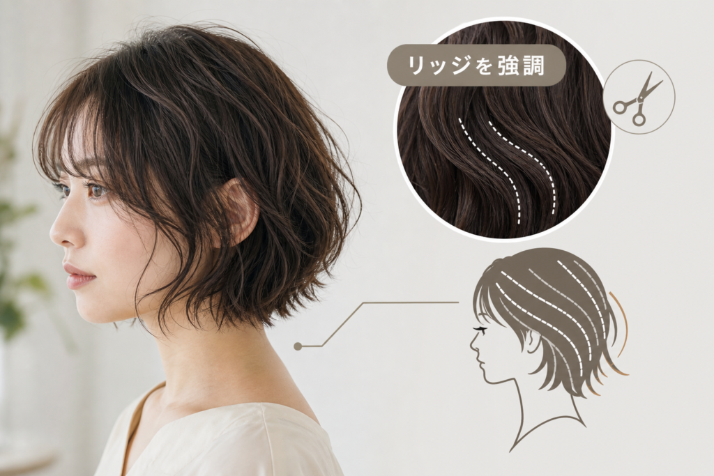 レイヤーボブでとれかけパーマのリッジを引き出すカット