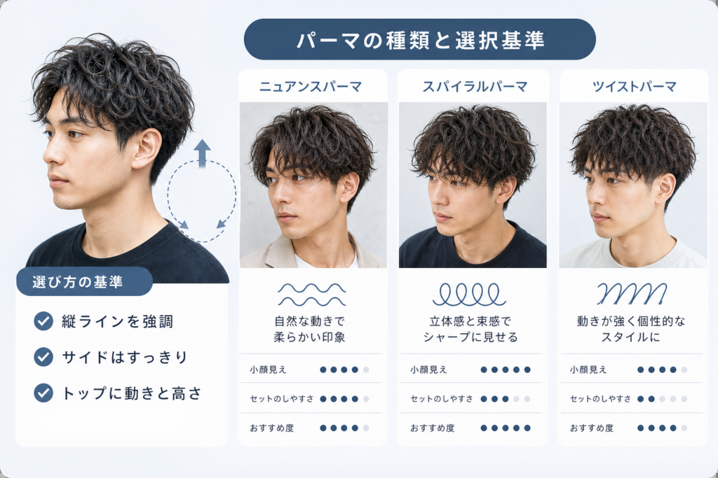 丸顔男性のパーマ選び：種類と選択基準