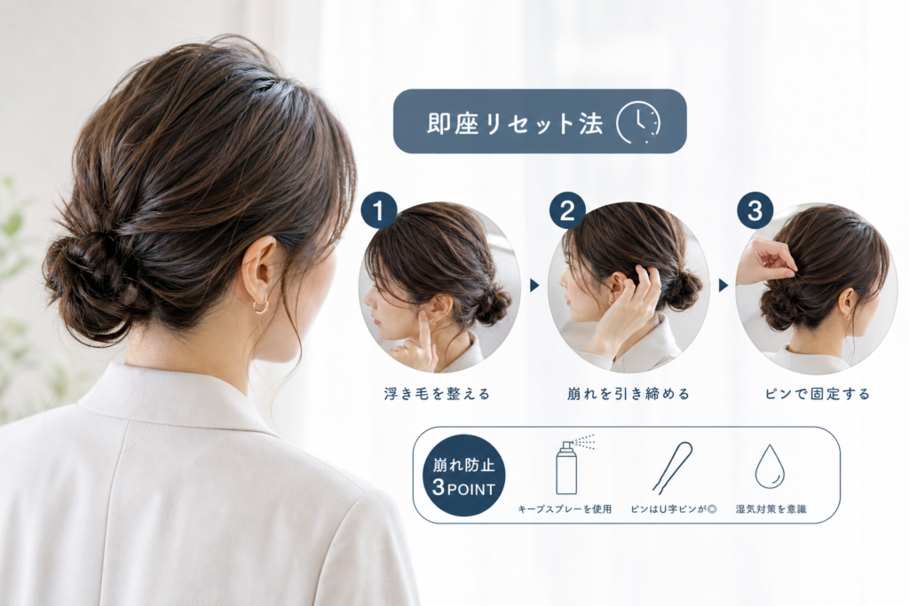 仕事中の崩れ対策！パーマまとめ髪の失敗パターンと即座リセット法