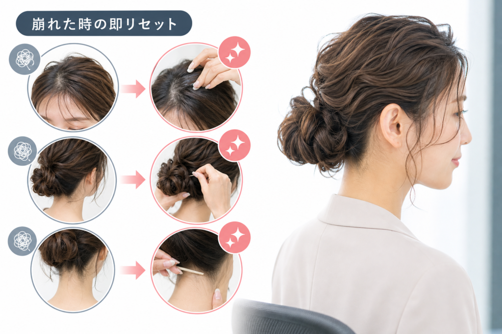 仕事中の崩れ対策！パーマまとめ髪の失敗パターンと即座リセット法