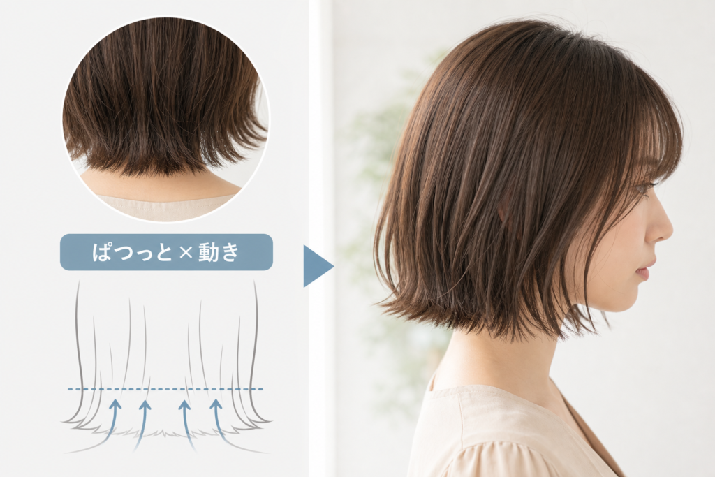 切りっぱなしボブで動きとぱつっと感を両立するカット術