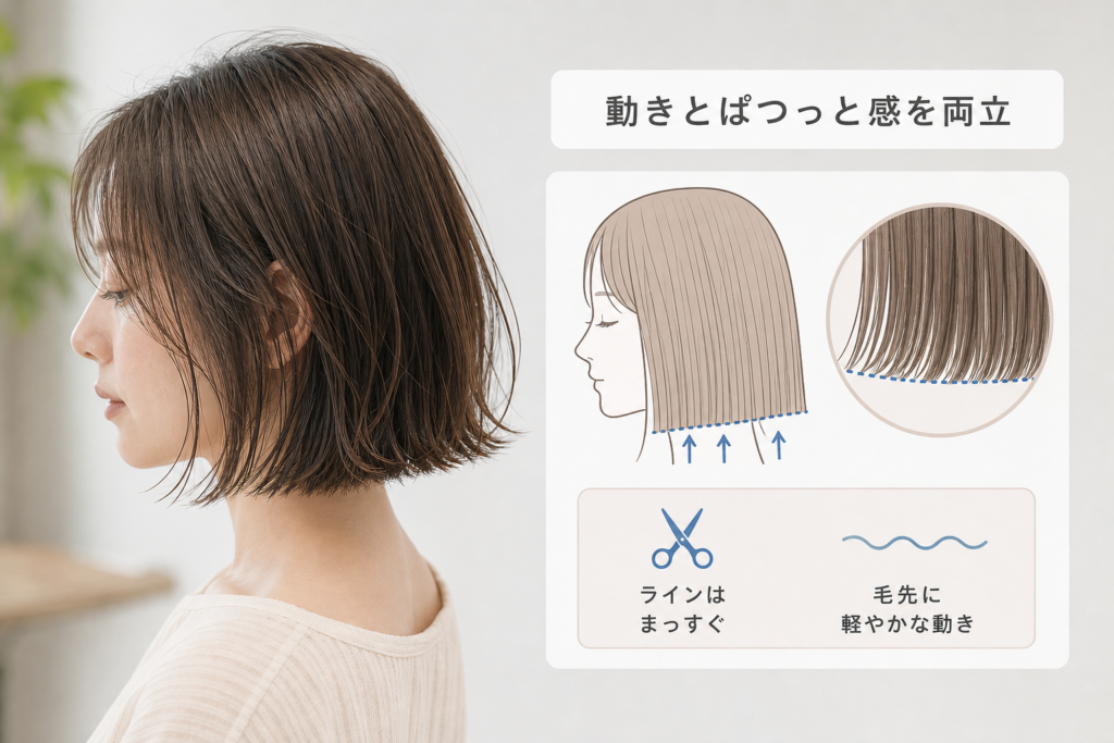 切りっぱなしボブで動きとぱつっと感を両立するカット術