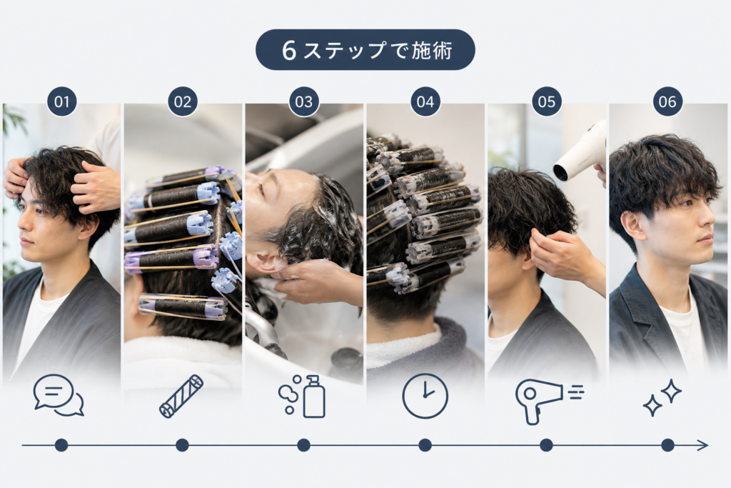 工程ごとの男パーマ施術時間内訳と流れ