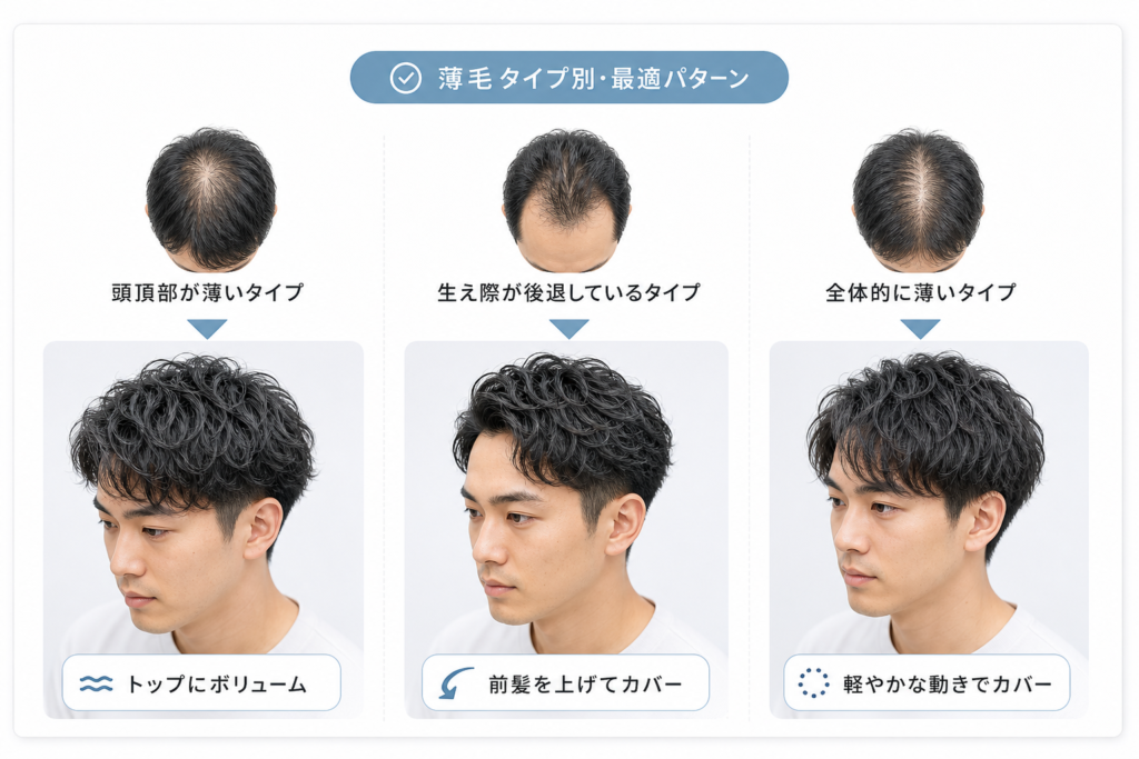 薄毛タイプ別パーマではげ隠しの最適パターンと選び方