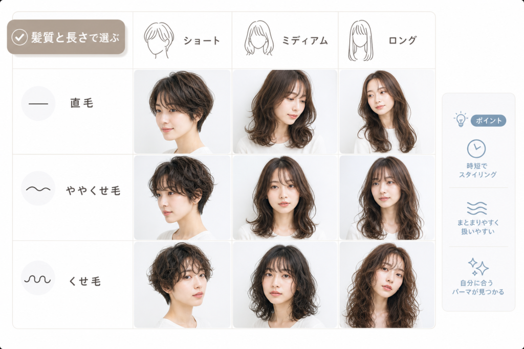 髪質と長さから選ぶパーマのベストな組み合わせ