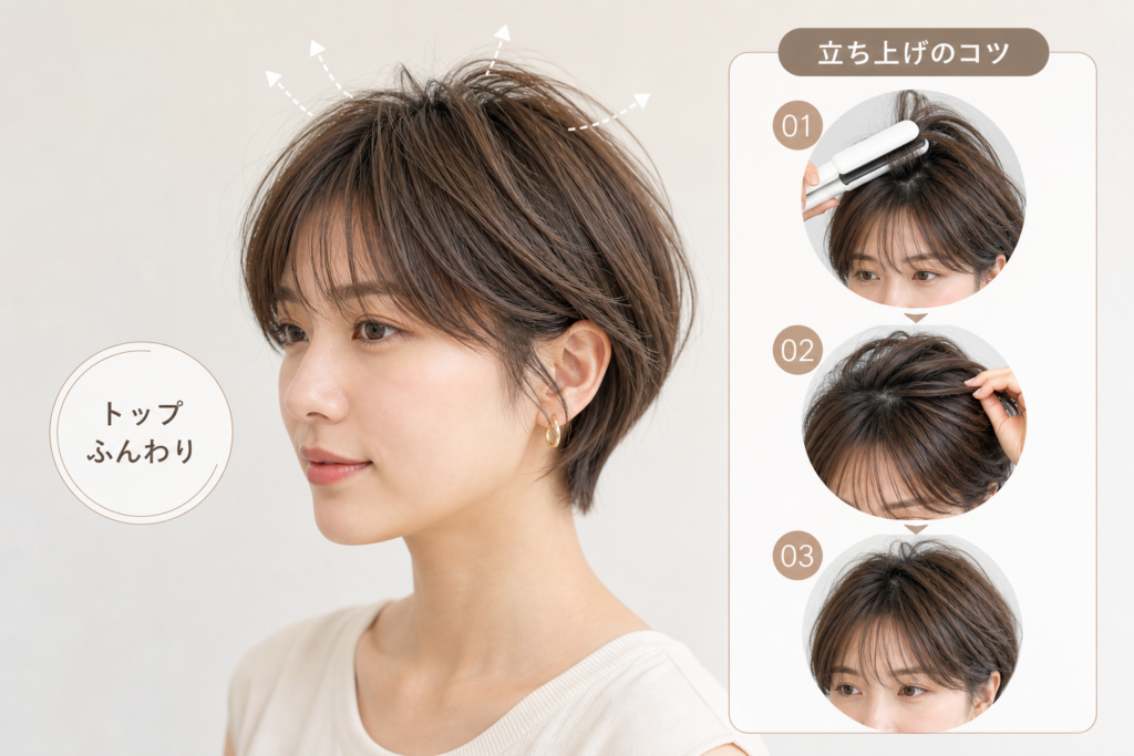 ショート・ショートボブで叶えるふんわりヘアとトップボリューム