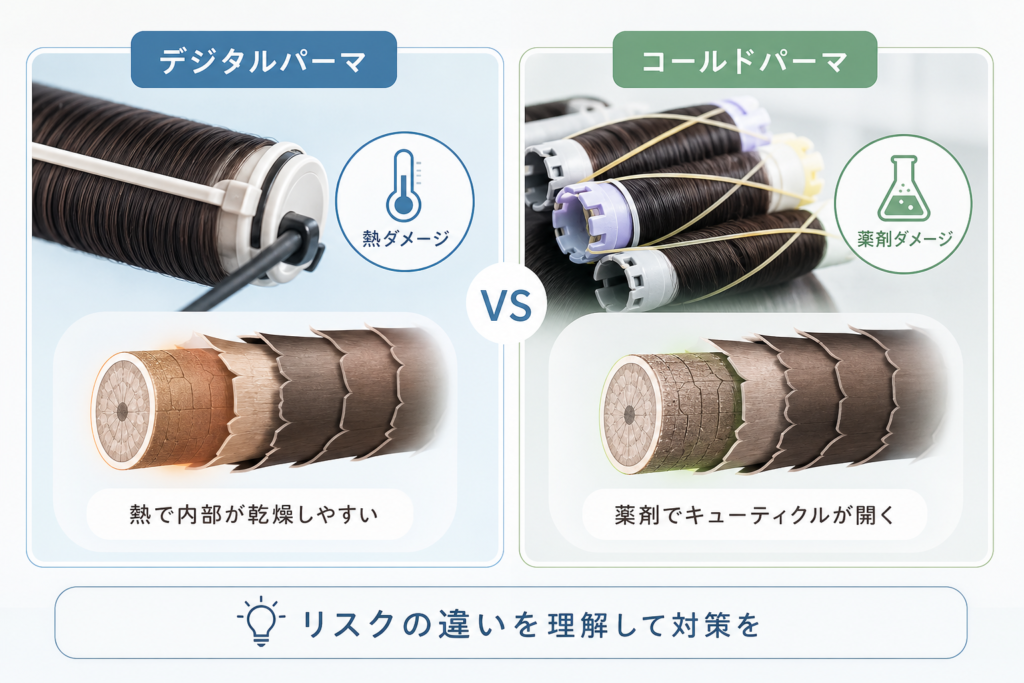 デジタルパーマとコールドパーマで異なる髪細化のリスク