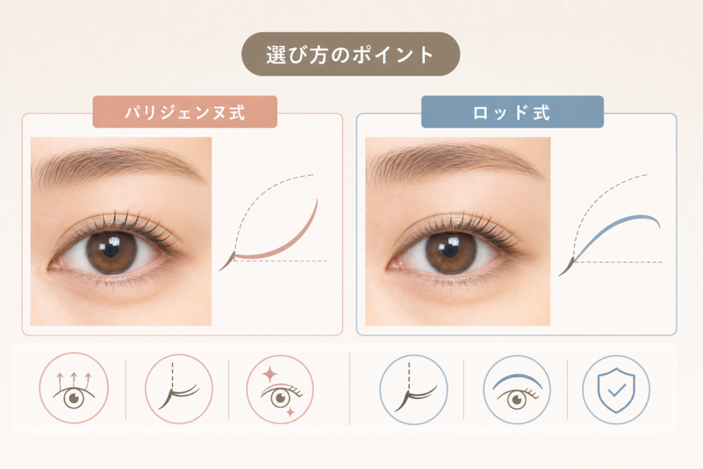 パリジェンヌとロッド式、腫れぼったい一重まぶたでの選択ポイント