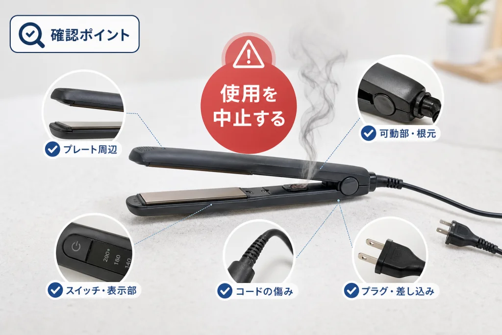 ACコード式で煙が出た場合に見る場所