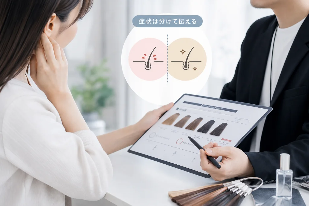かゆみ・赤みと、一時的なしみは分けて伝える