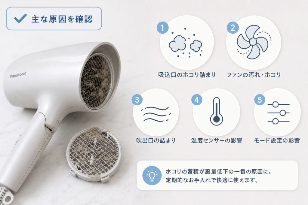 パナソニックドライヤーの風量が弱くなる主な原因