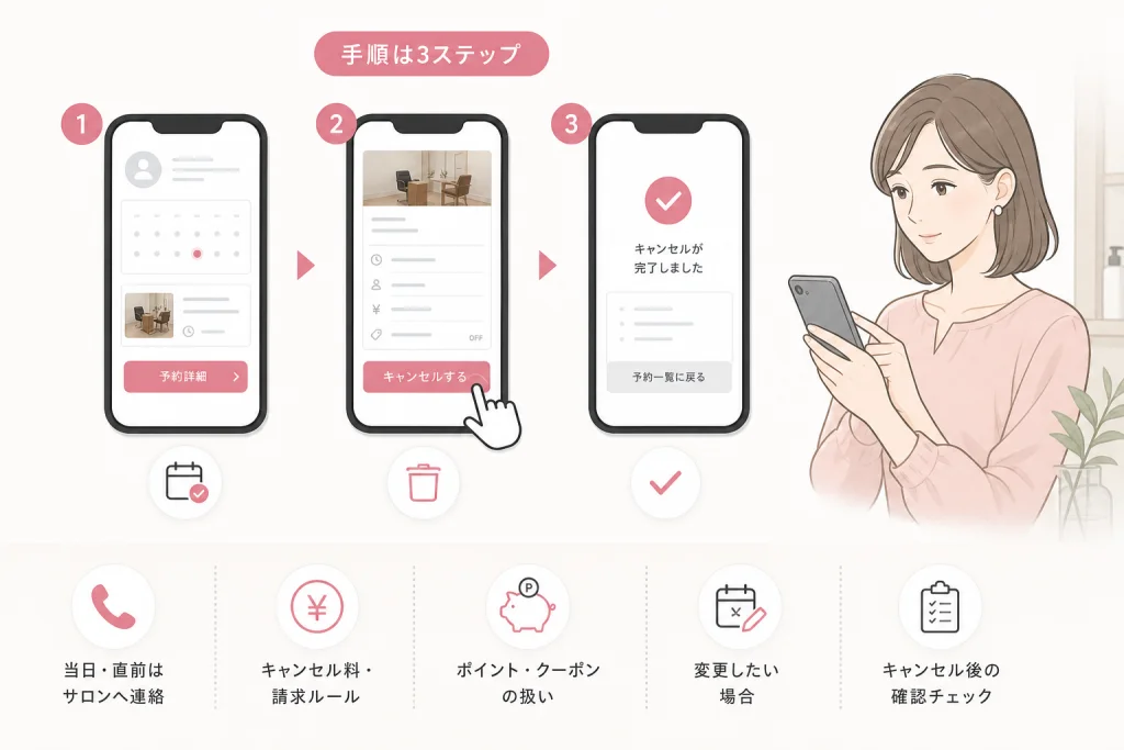 マイページから美容室予約をキャンセルする手順
