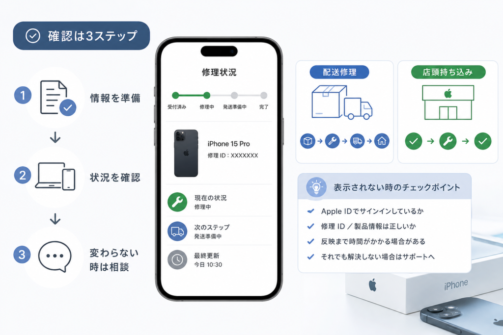 修理状況が表示されないときの確認順