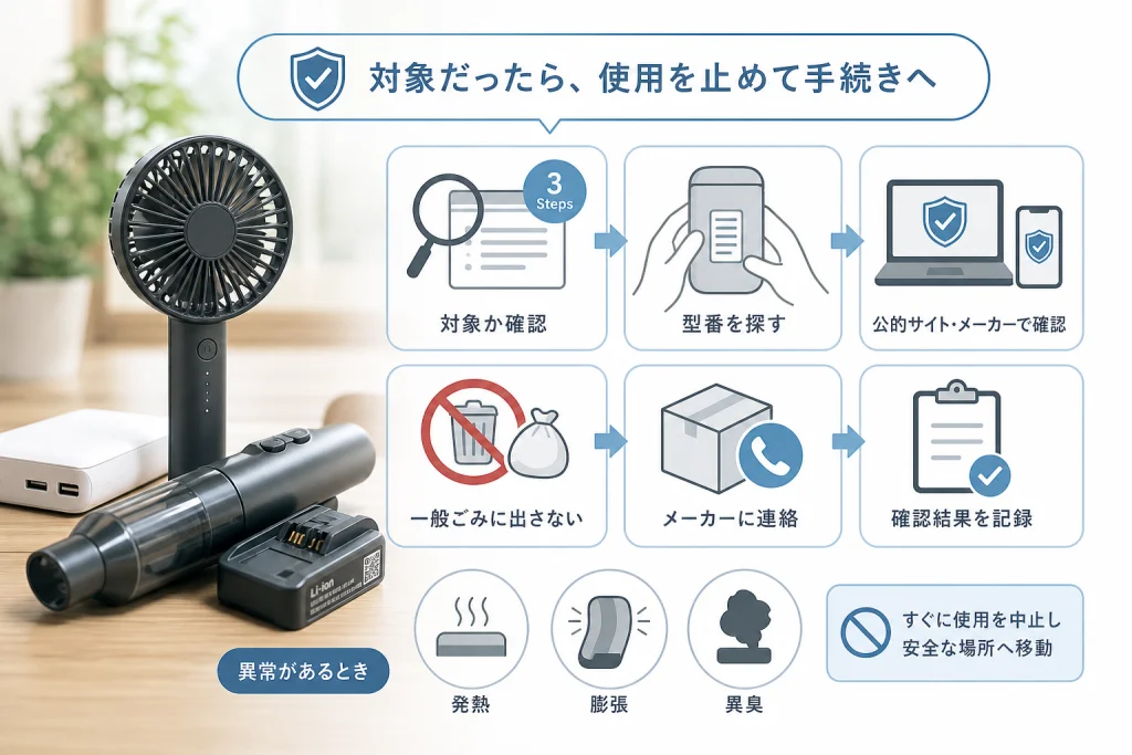 対象だったら、使用を止めて告知の手続きへ