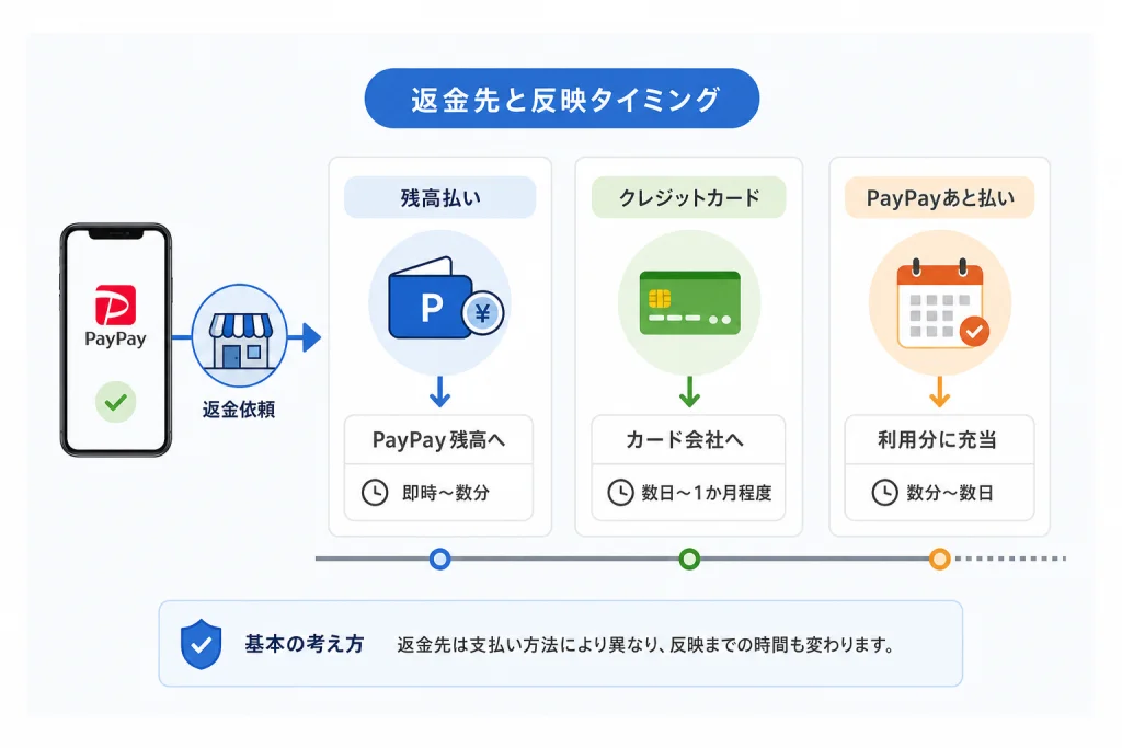 支払い方法別の返金先と反映タイミング