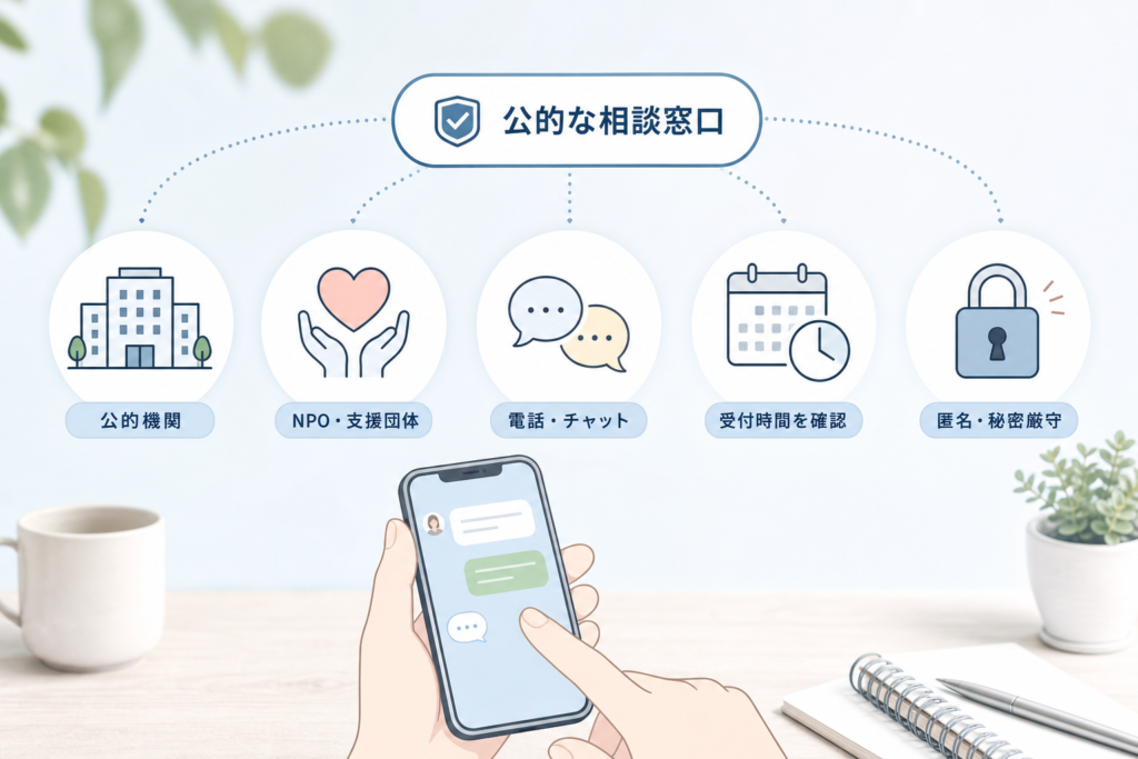 無料で話を聞いてくれる公的機関・NPOの相談窓口
