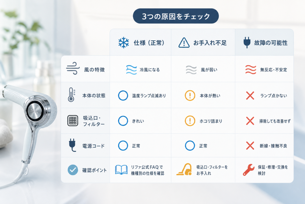 症状から故障・仕様・お手入れ不足を見分けるチェック表