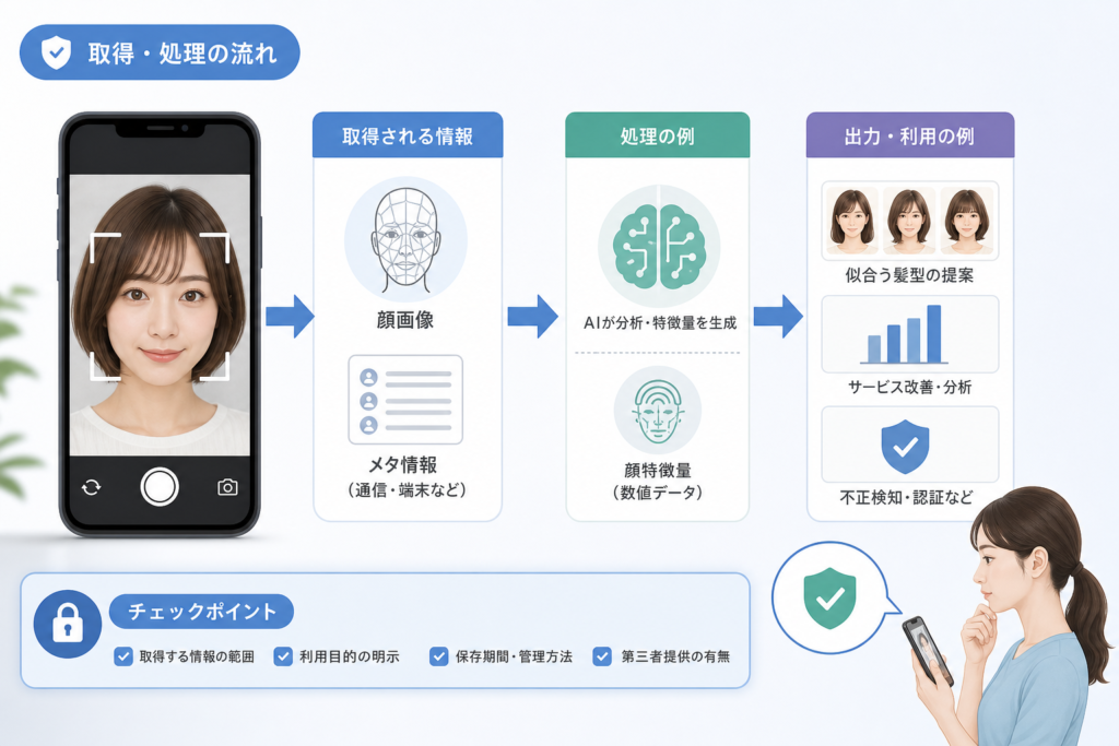 髪型診断のカメラでは何が取得・処理されるのか